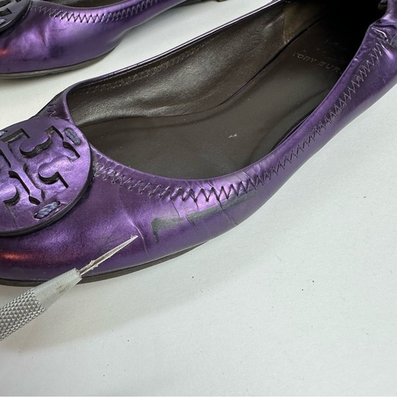 Tory Burch Reva Ballet Flats Women's 6.5 Shoes Metallic Mirror Purple Leather - Picture 6 of 11